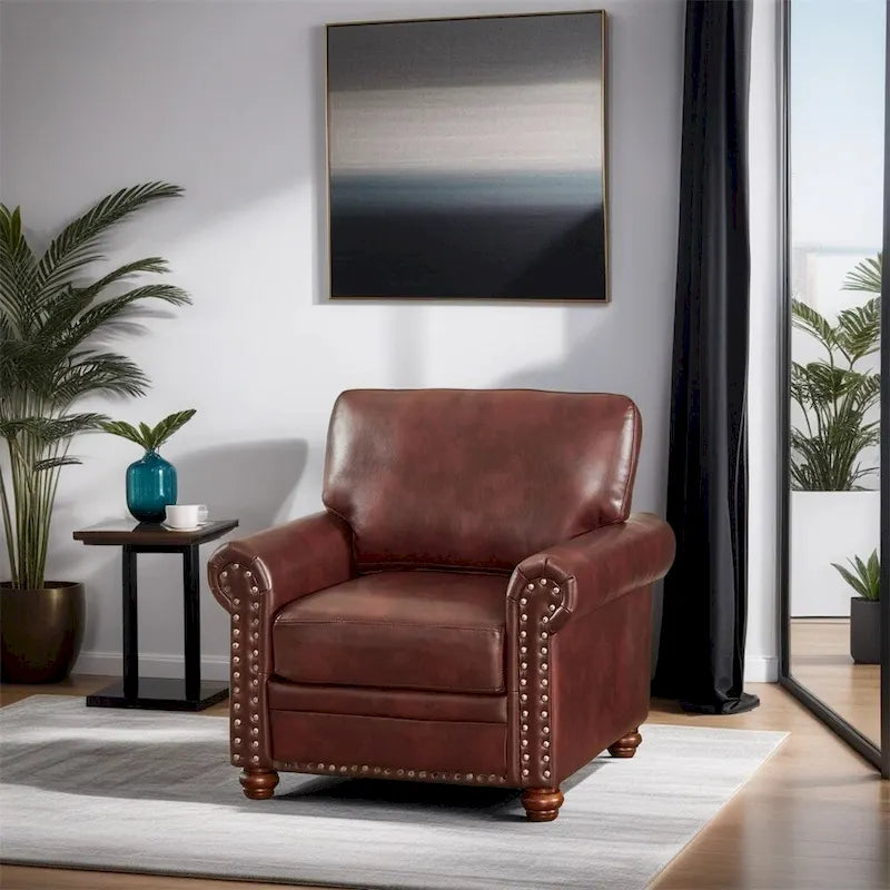 Fauteuil de salon à une place avec pieds en bois en similicuir