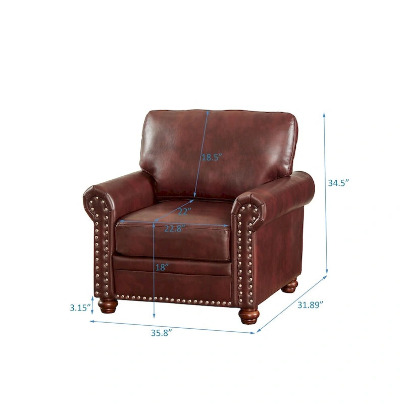 Fauteuil de salon à une place avec pieds en bois en similicuir