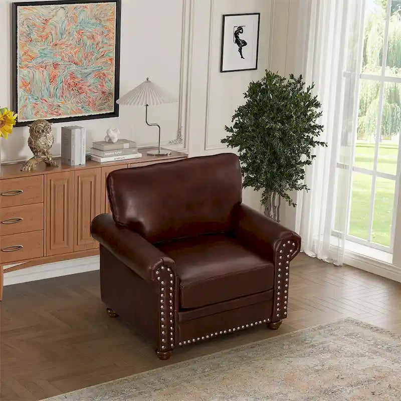 Fauteuil de salon à une place avec pieds en bois en similicuir