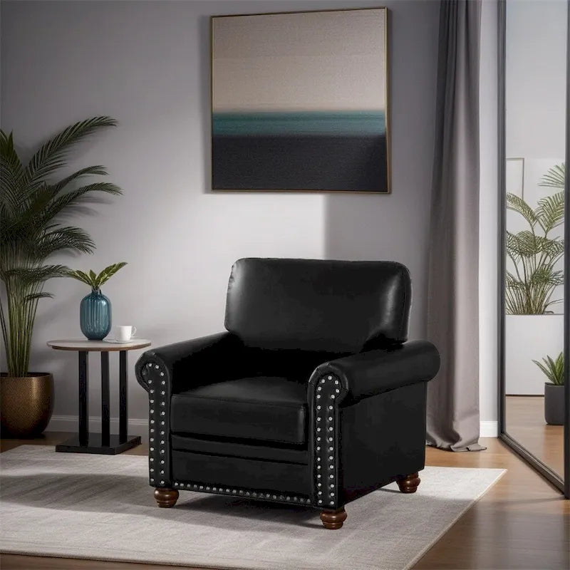 Fauteuil de salon à une place avec pieds en bois en similicuir