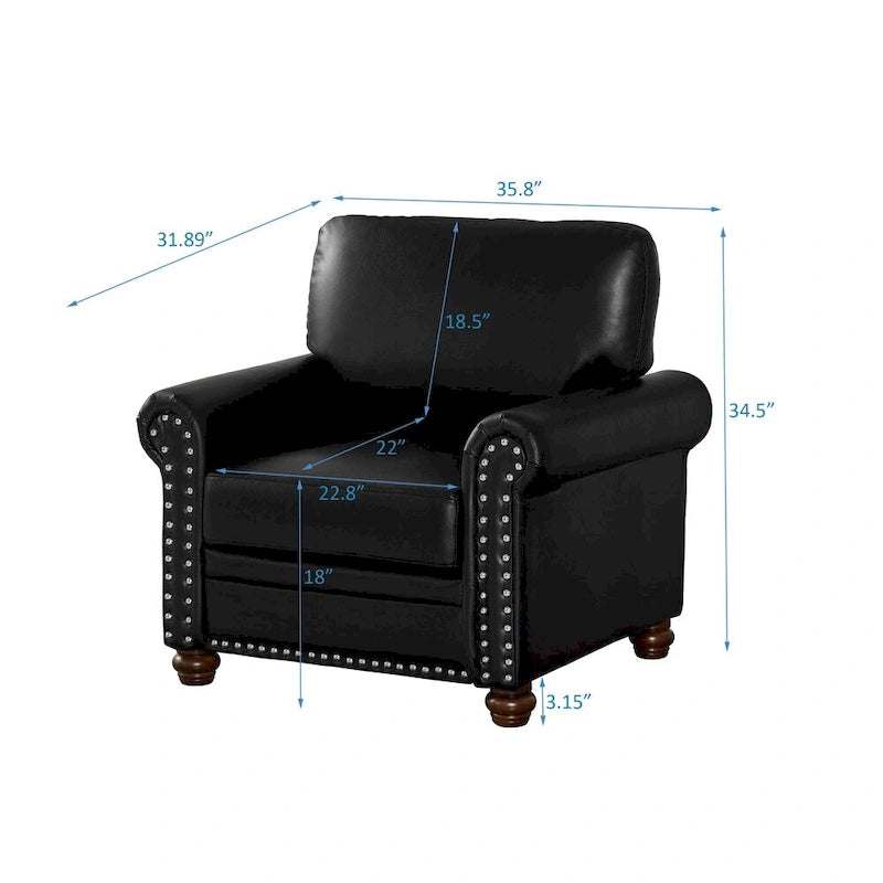 Fauteuil de salon à une place avec pieds en bois en similicuir