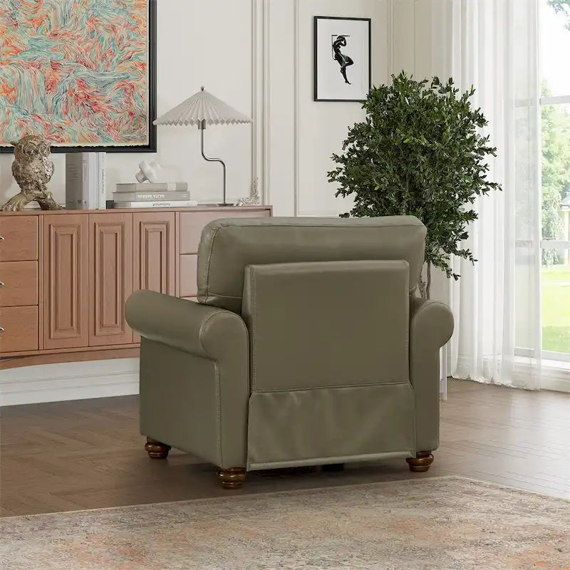 Fauteuil de salon à une place avec pieds en bois en similicuir