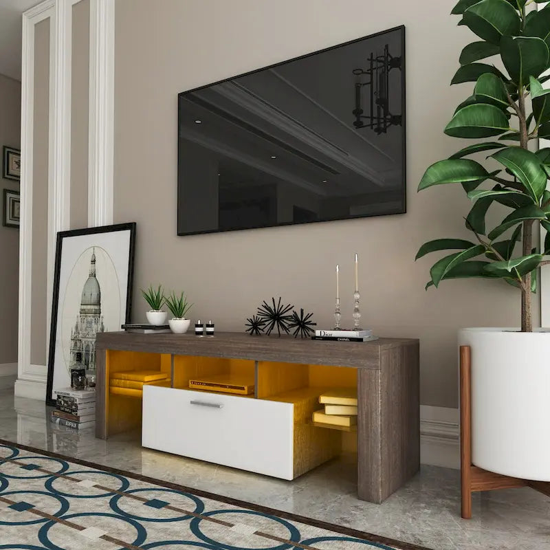 Meuble TV Morden de 51 pouces pour téléviseurs jusqu'à 55 pouces avec lumières LED changeantes de couleur