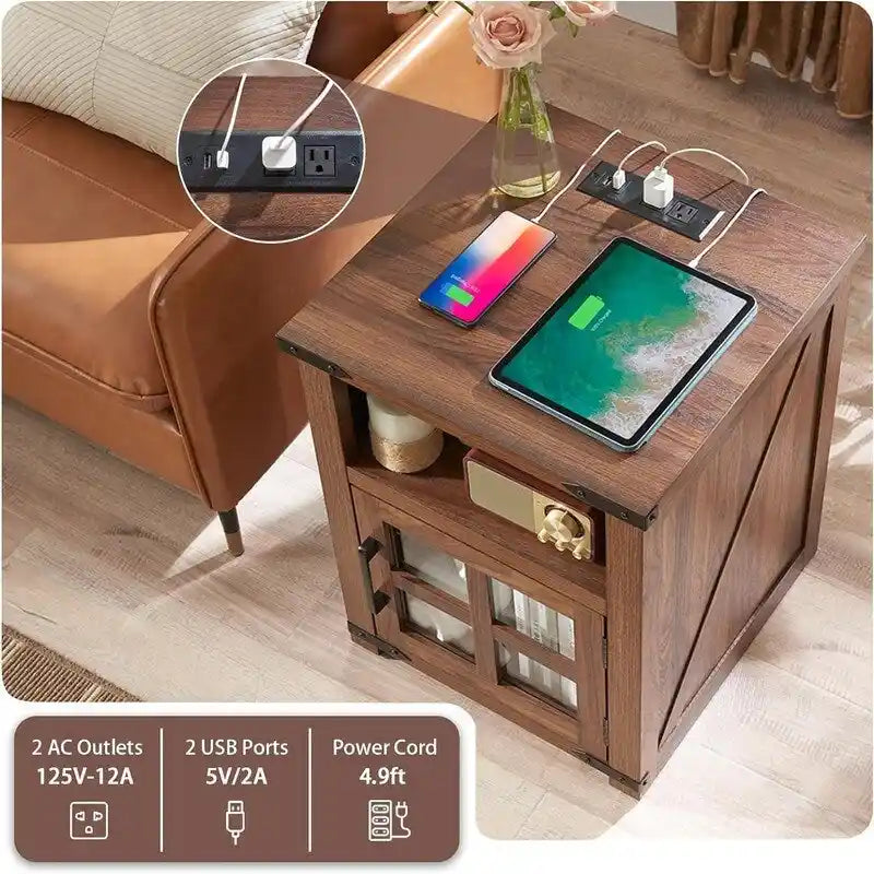 Table d'appoint avec station de recharge - 18P x 18L x 24H