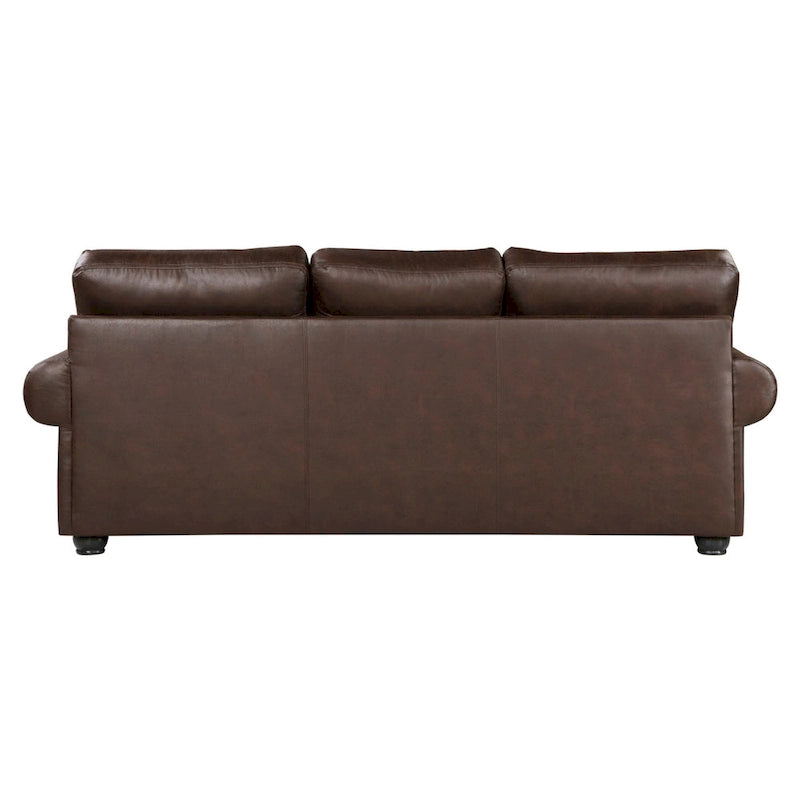 Sofa Jade, 98 cali, ciemnobrązowa mikrofibra, 4 poduszki, miękkie siedziska, drewno