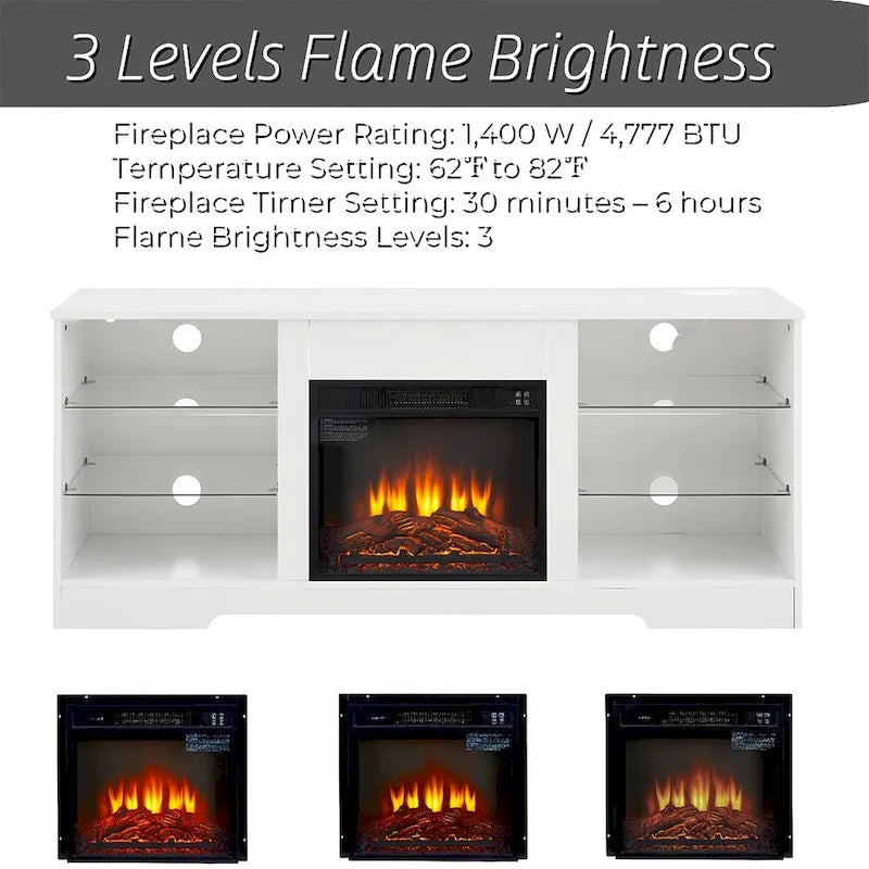 Meuble TV de cheminée 58 W avec cheminée de 18 pouces, lumière LED, prise USB - 58W*15.5D*24.4H