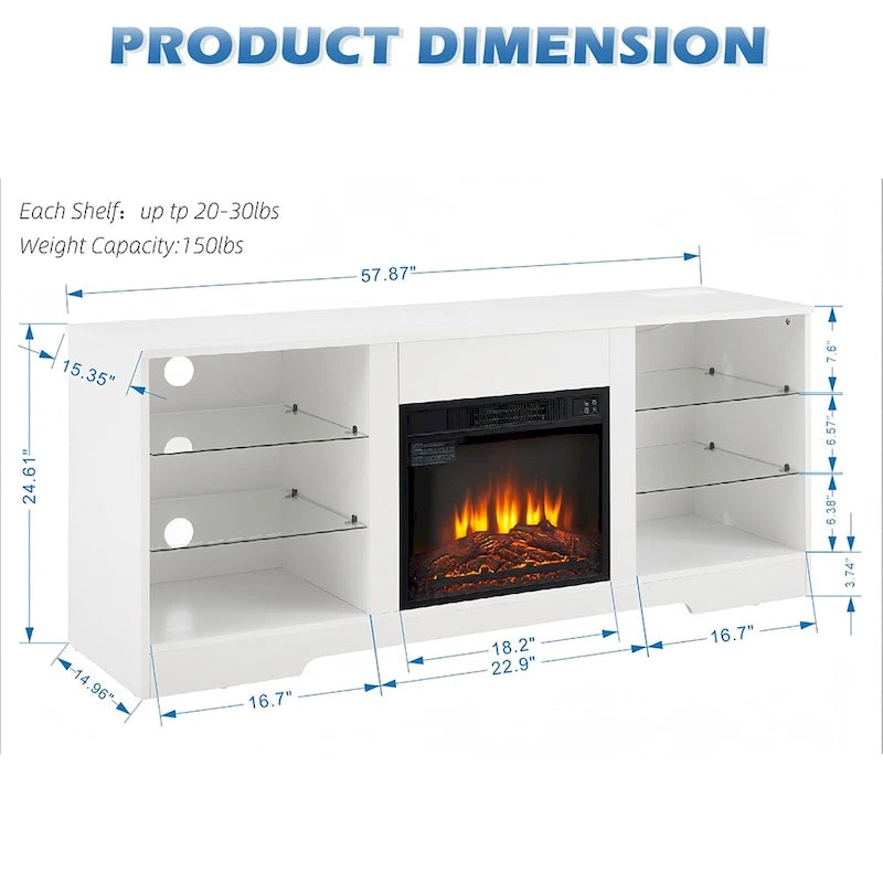Meuble TV de cheminée 58 W avec cheminée de 18 pouces, lumière LED, prise USB - 58W*15.5D*24.4H