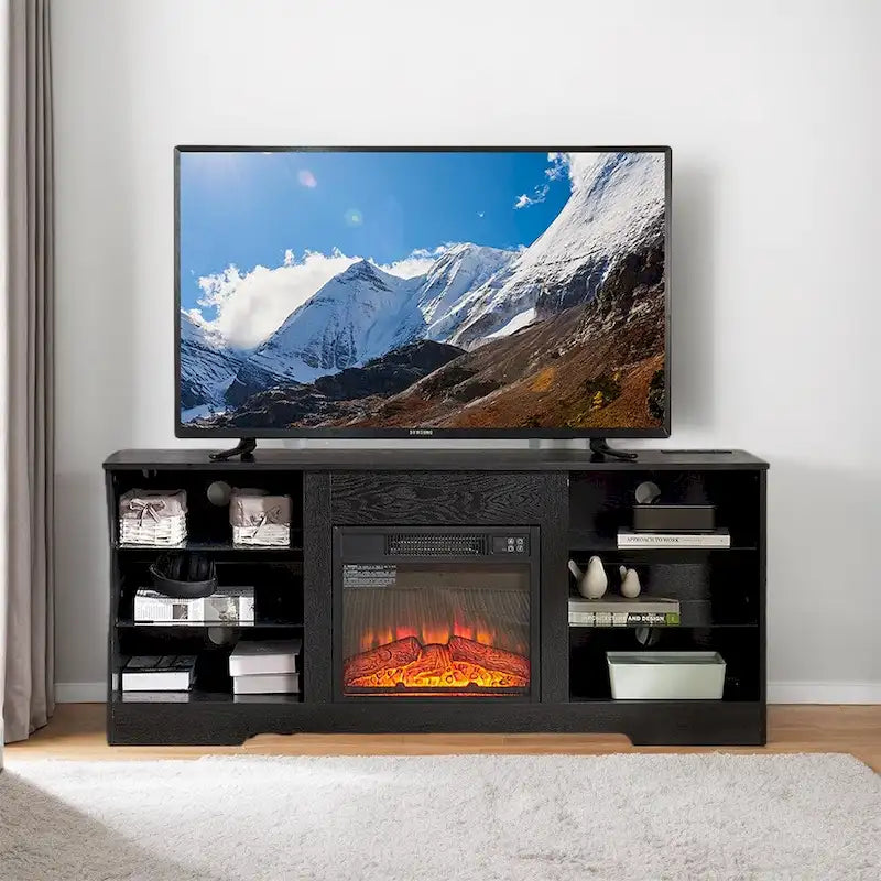 Meuble TV de cheminée 58 W avec cheminée de 18 pouces, lumière LED, prise USB - 58W*15.5D*24.4H