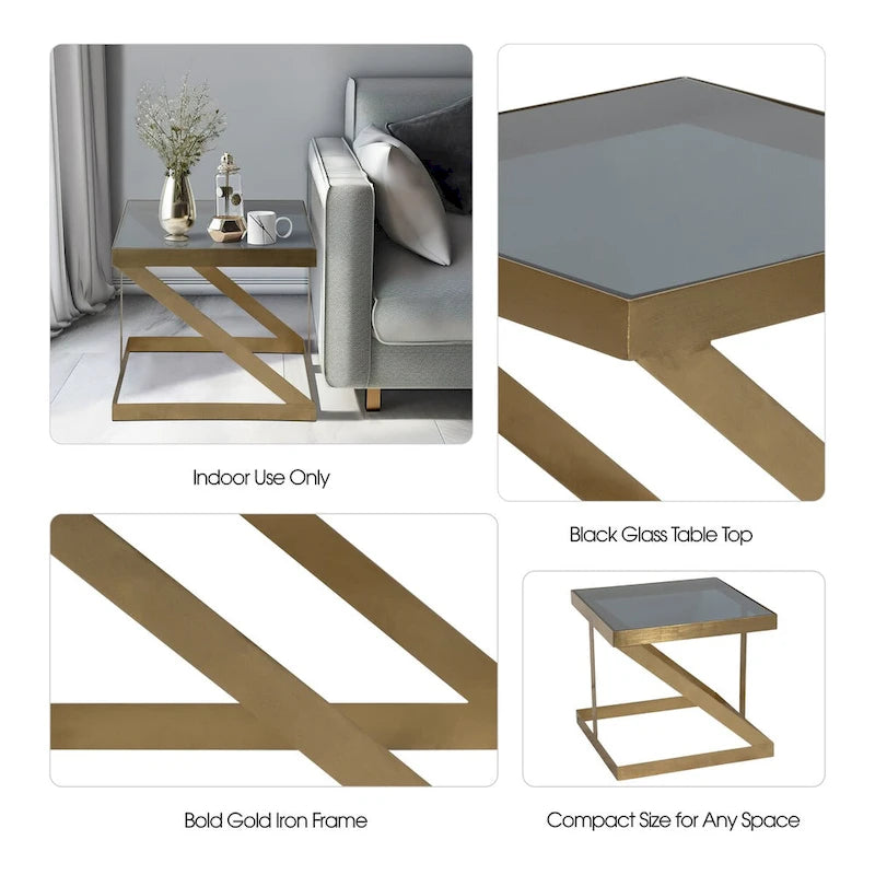 Table d'appoint latérale Sagebrook Home Modern Glam 20 en métal et verre doré et noir - 22 x 22 x 20