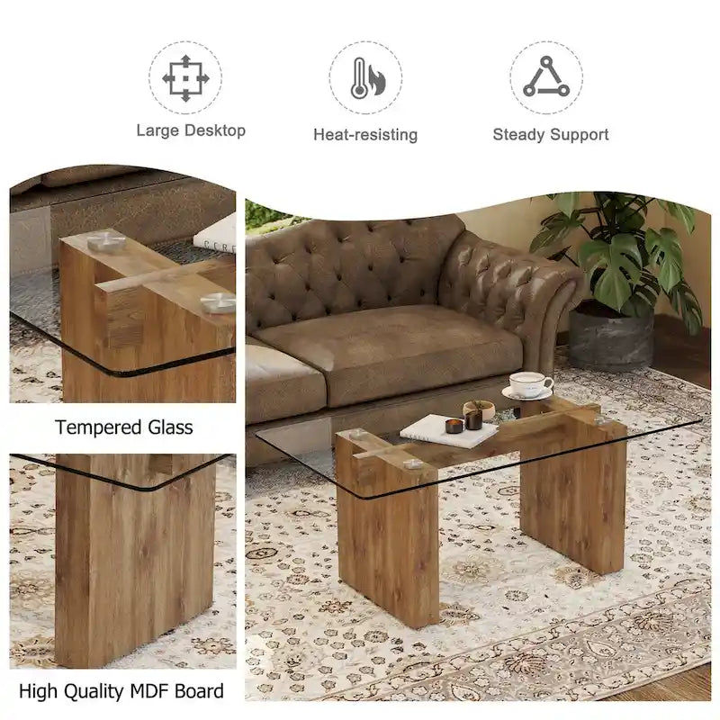 Table basse moderne minimaliste en verre trempé transparent