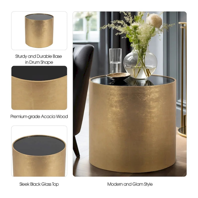 Sagebrook Home Table Basse et Table d'Appoint Rondes en Verre et Bois Style Glamour Moderne