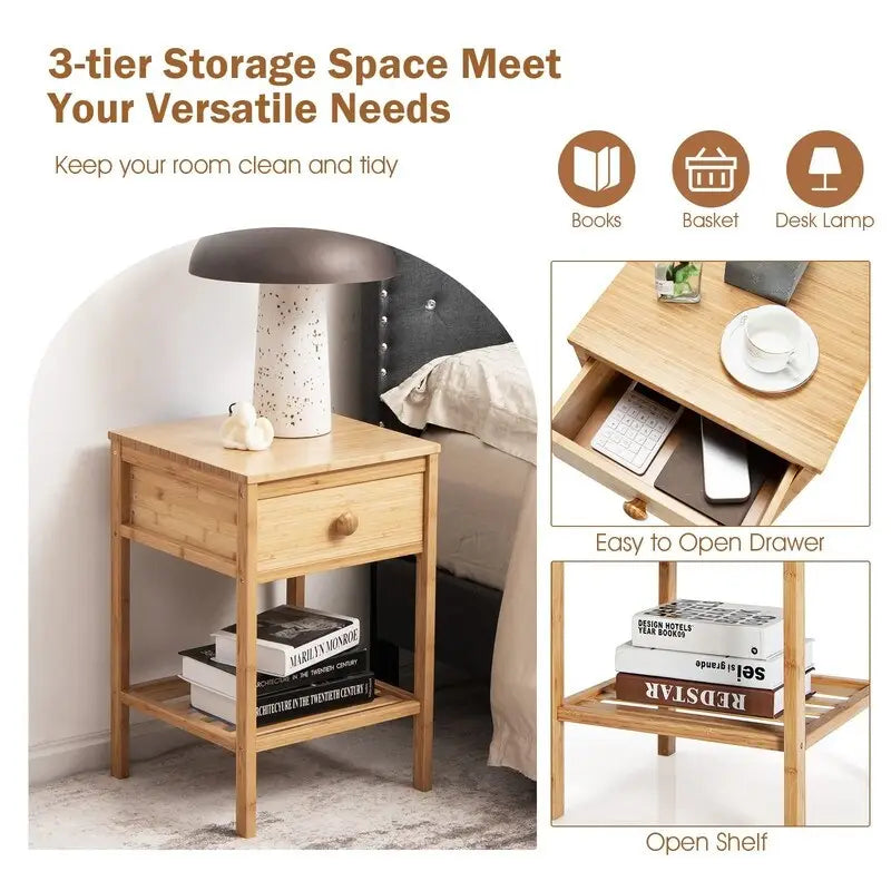 Tables d'appoint en bambou - Lot de 2 - 40,6P x 40,6L x 61H cm