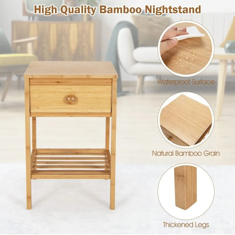 Tables d'appoint en bambou - Lot de 2 - 40,6P x 40,6L x 61H cm