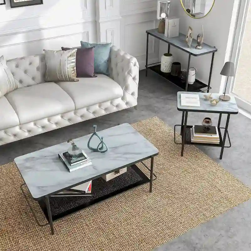 Ensemble de 3 tables basses Puetz contemporaines à plateau en verre blanc par Furniture of America