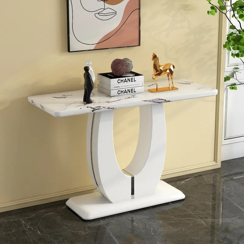 Table de bar rectangulaire moderne simple blanc brillant 120 x 46 x 75 cm pour salon, chambre, chevet, entrée