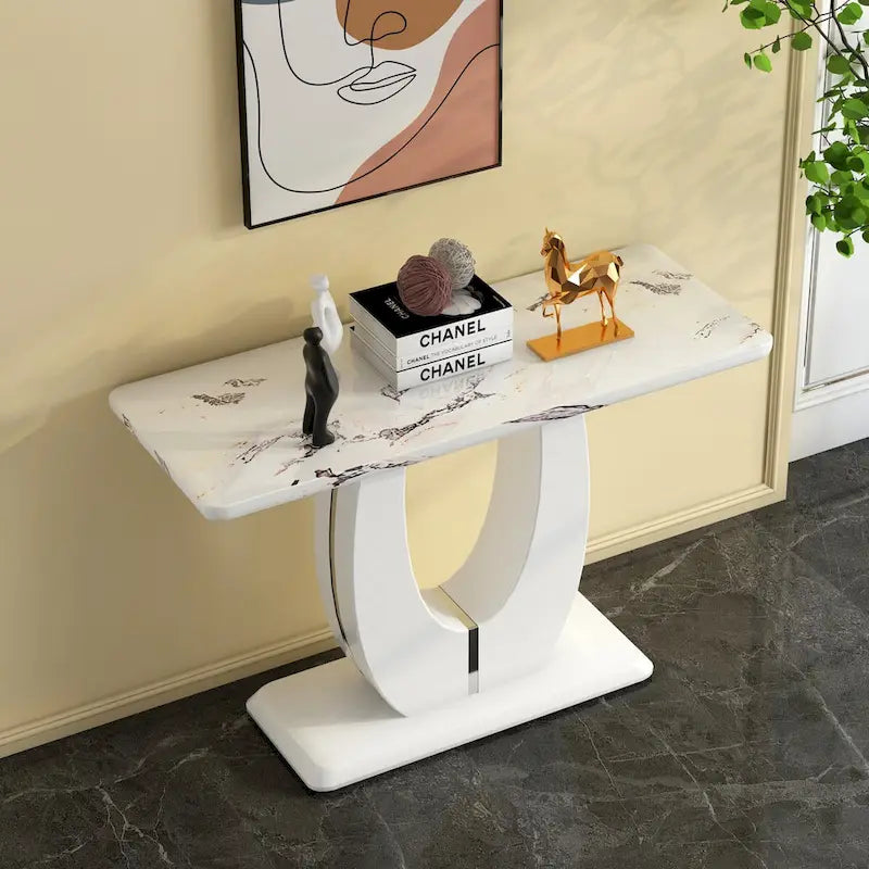 Table de bar rectangulaire moderne simple blanc brillant 120 x 46 x 75 cm pour salon, chambre, chevet, entrée