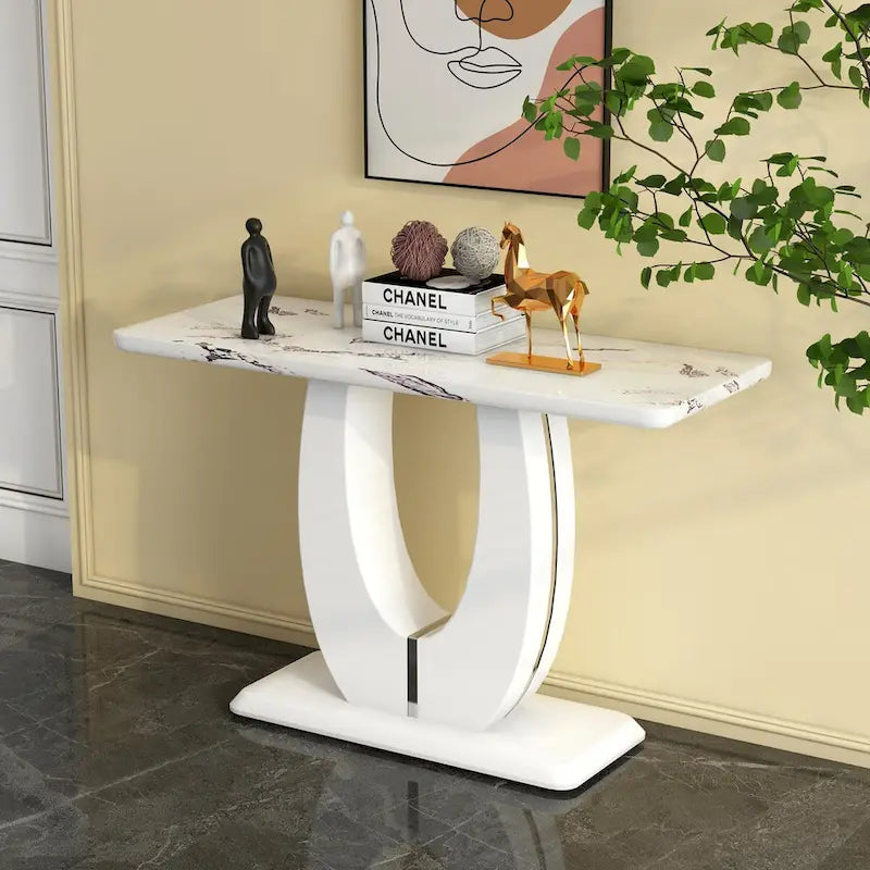 Table de bar rectangulaire moderne simple blanc brillant 120 x 46 x 75 cm pour salon, chambre, chevet, entrée