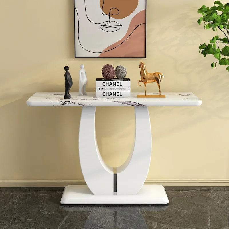 Table de bar rectangulaire moderne simple blanc brillant 120 x 46 x 75 cm pour salon, chambre, chevet, entrée
