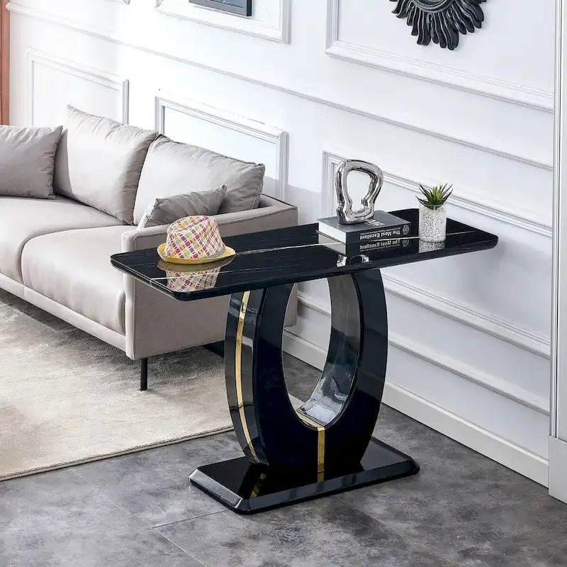 Table de bar rectangulaire moderne simple blanc brillant 120 x 46 x 75 cm pour salon, chambre, chevet, entrée
