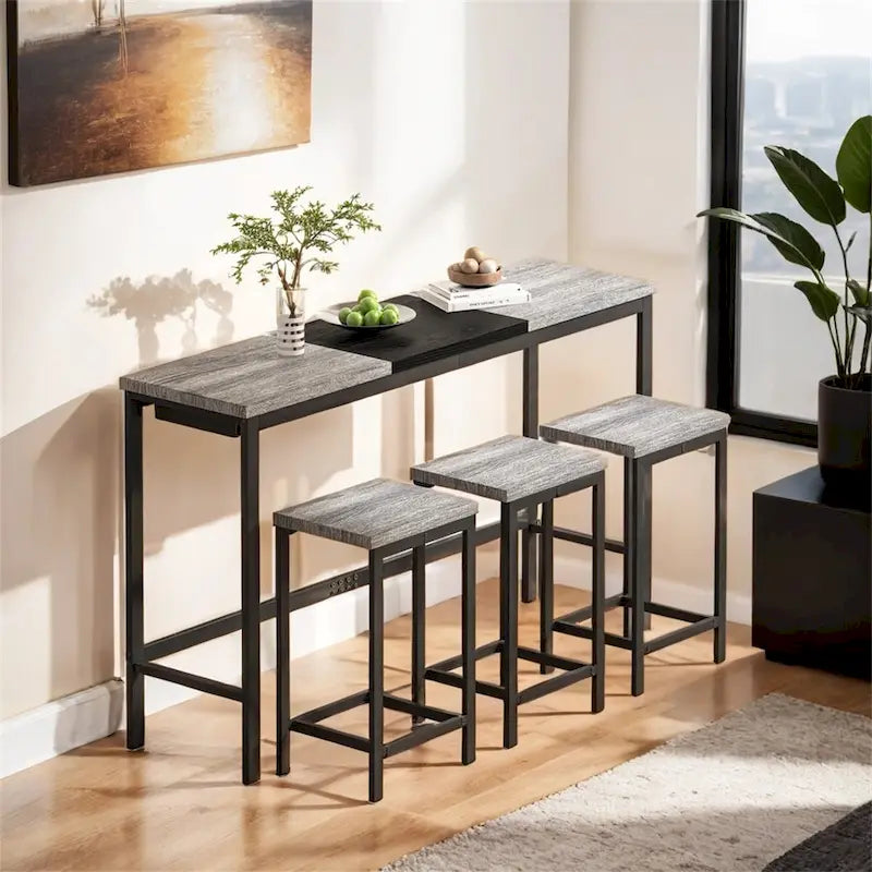 Table de cuisine, table de bar, longue table à manger avec 3 tabourets