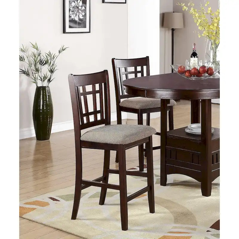 Lot de 2 chaises de salle à manger en bois massif marron, chaises hauteur comptoir, avec coussin rembourré et dossier unique