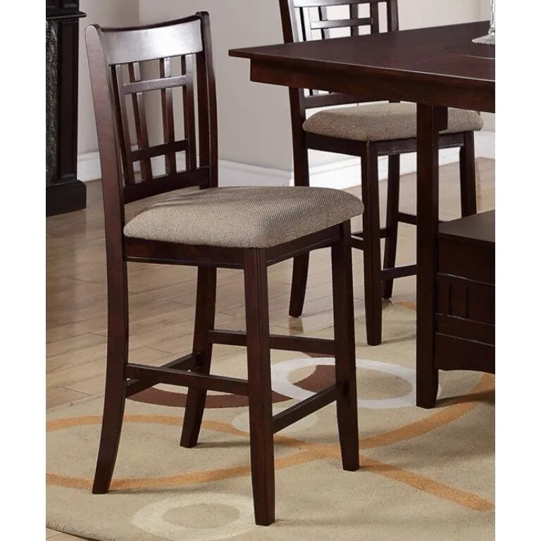 Lot de 2 chaises de salle à manger en bois massif marron, chaises hauteur comptoir, avec coussin rembourré et dossier unique