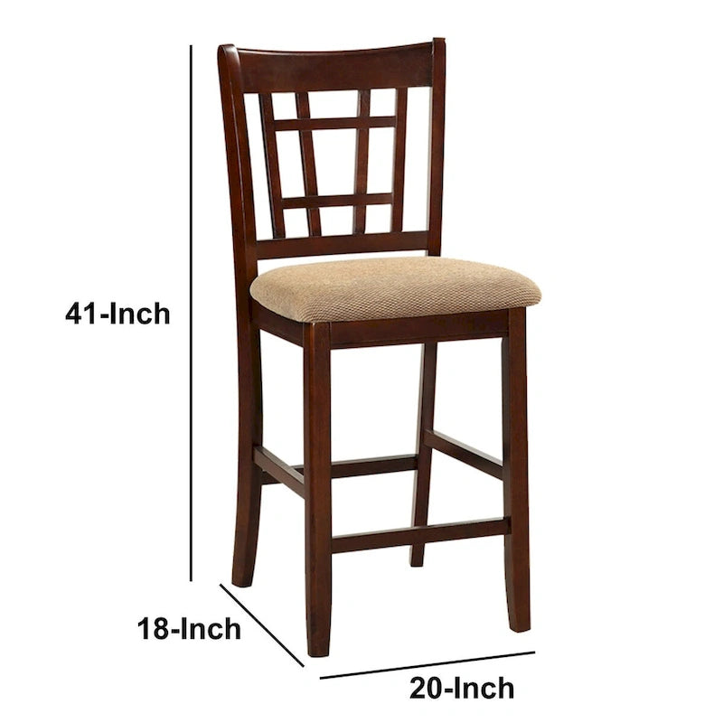 Lot de 2 chaises de salle à manger en bois massif marron, chaises hauteur comptoir, avec coussin rembourré et dossier unique