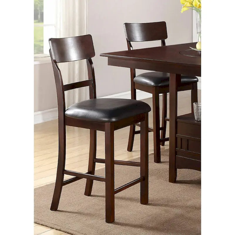 Lot de 2 chaises de salle à manger en bois massif marron, chaises hauteur comptoir, avec coussin rembourré et dossier unique