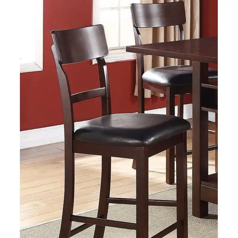 Lot de 2 chaises de salle à manger en bois massif marron, chaises hauteur comptoir, avec coussin rembourré et dossier unique