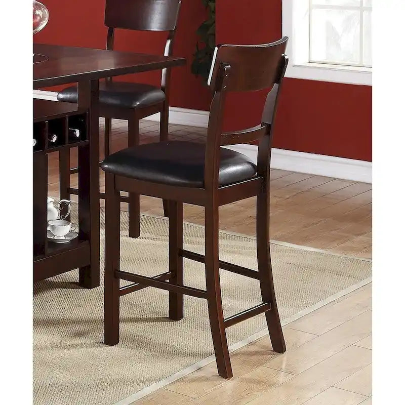 Lot de 2 chaises de salle à manger en bois massif marron, chaises hauteur comptoir, avec coussin rembourré et dossier unique