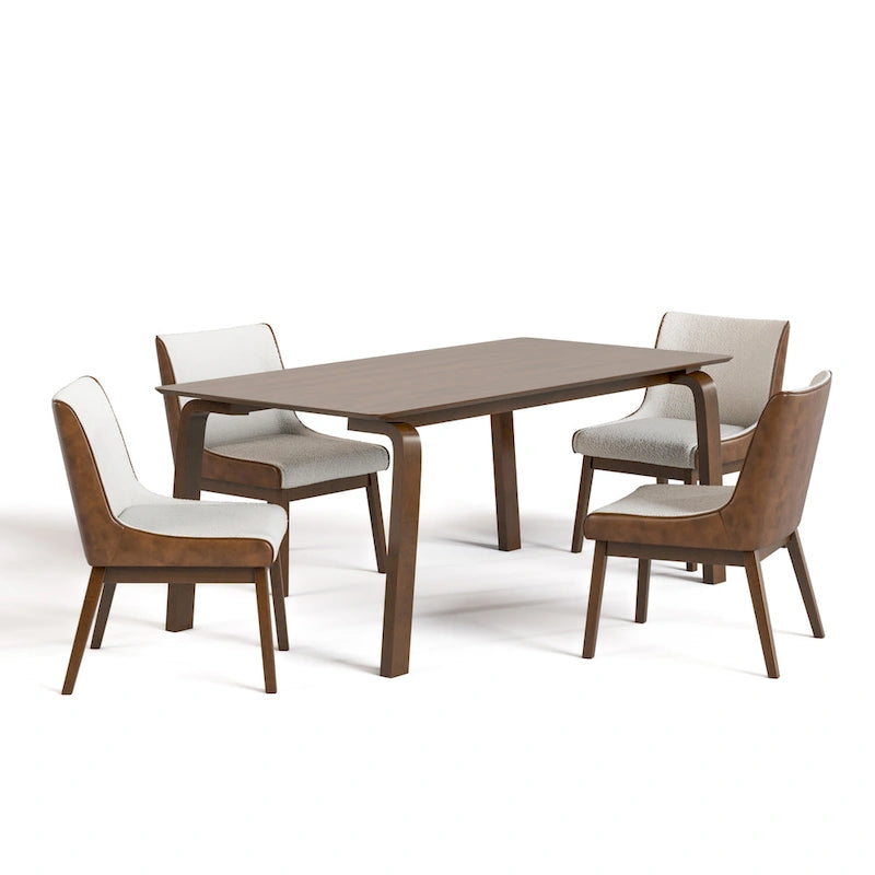 Furniture of America Beau I - pięcioczęściowy prostokątny zestaw stołowy z orzecha włoskiego w stylu połowy wieku