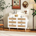 Grondin style bohème 6 tiroirs en rotin, buffet de cuisine, meuble de rangement avec lumières LED réglables et prise de courant