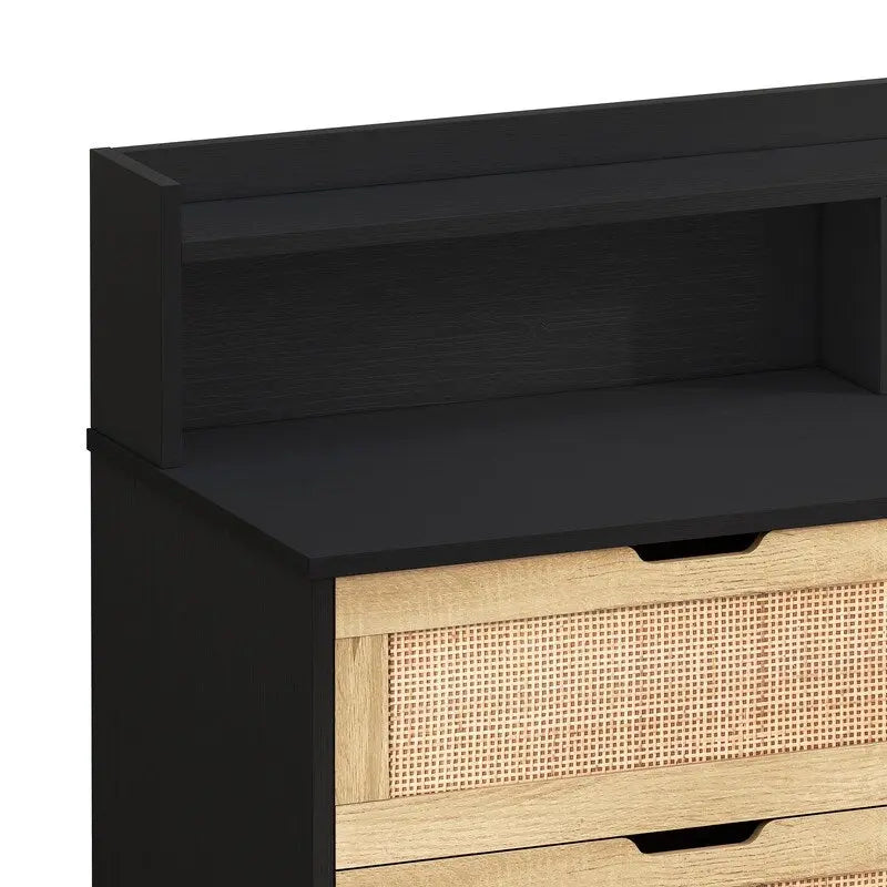 Grondin style bohème 6 tiroirs en rotin, buffet de cuisine, meuble de rangement avec lumières LED réglables et prise de courant