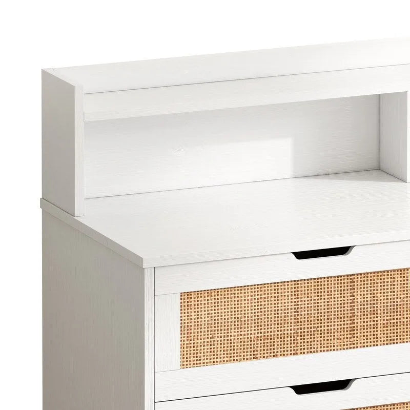 Grondin style bohème 6 tiroirs en rotin, buffet de cuisine, meuble de rangement avec lumières LED réglables et prise de courant