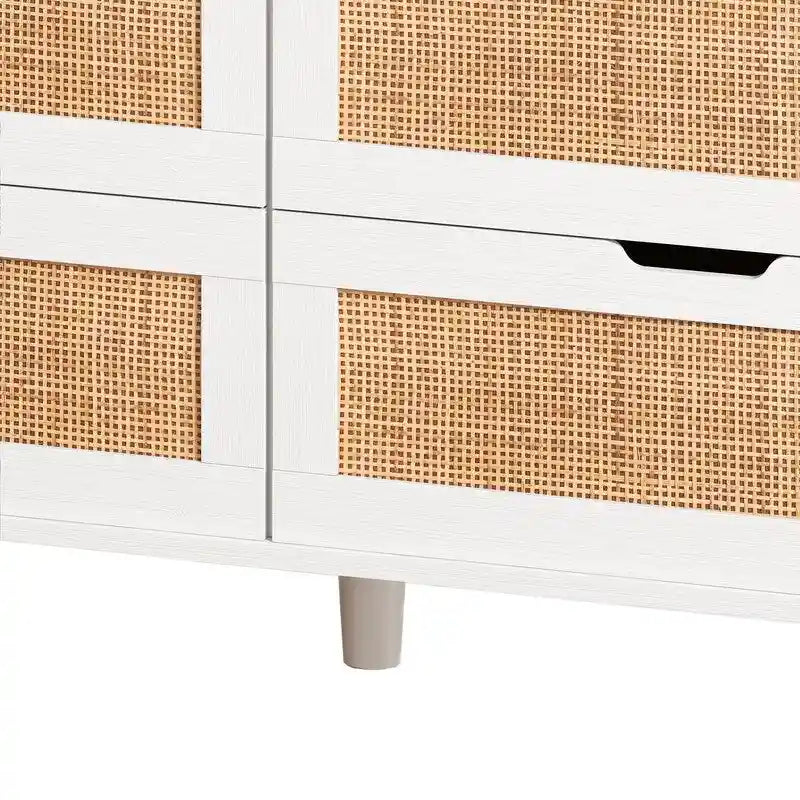 Grondin style bohème 6 tiroirs en rotin, buffet de cuisine, meuble de rangement avec lumières LED réglables et prise de courant