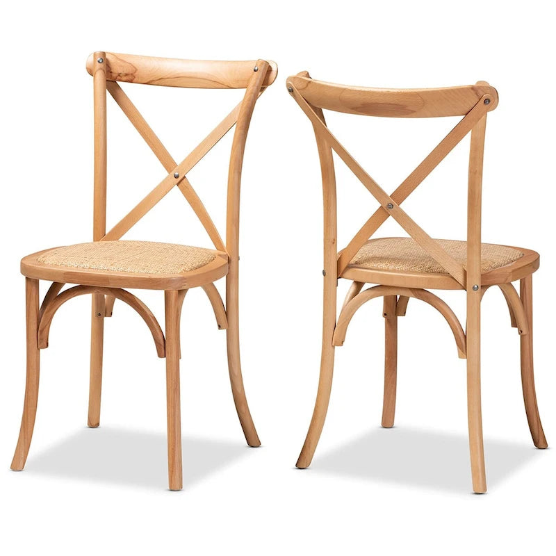 Lot de 2 chaises de salle à manger en rotin tressé « Tartan Mid-Century » – Marron naturel