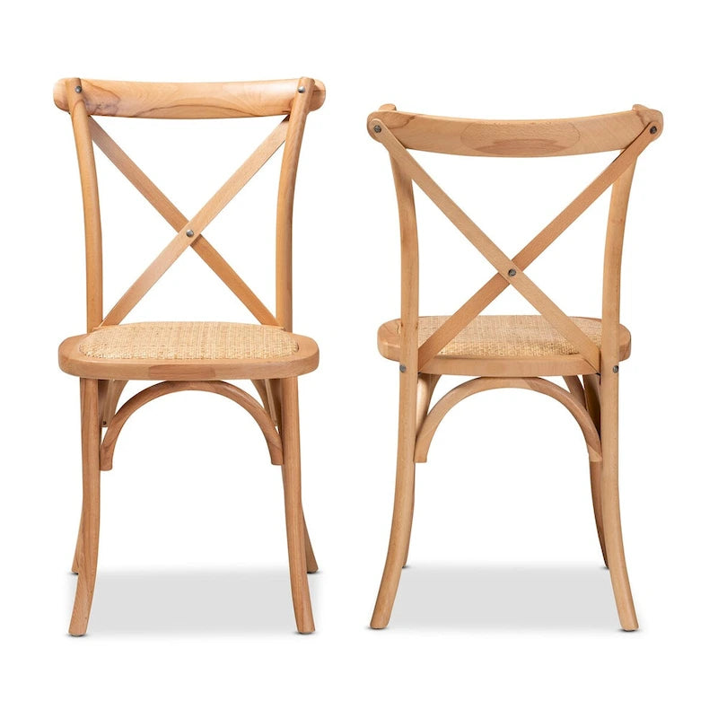 Lot de 2 chaises de salle à manger en rotin tressé « Tartan Mid-Century » – Marron naturel