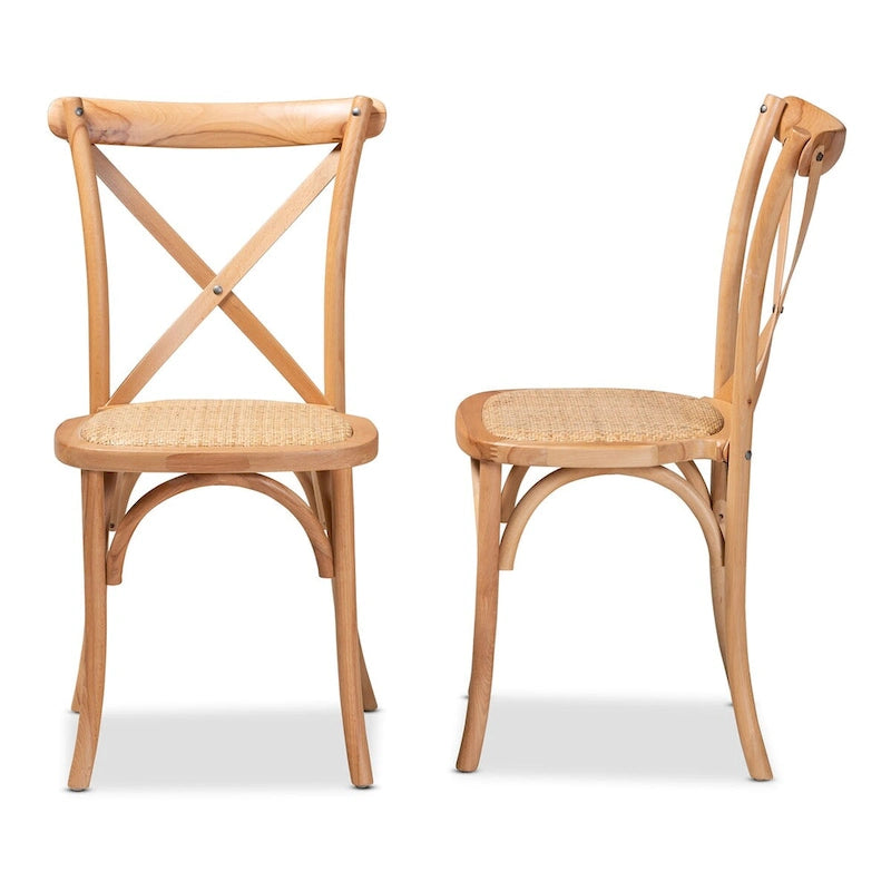 Lot de 2 chaises de salle à manger en rotin tressé « Tartan Mid-Century » – Marron naturel