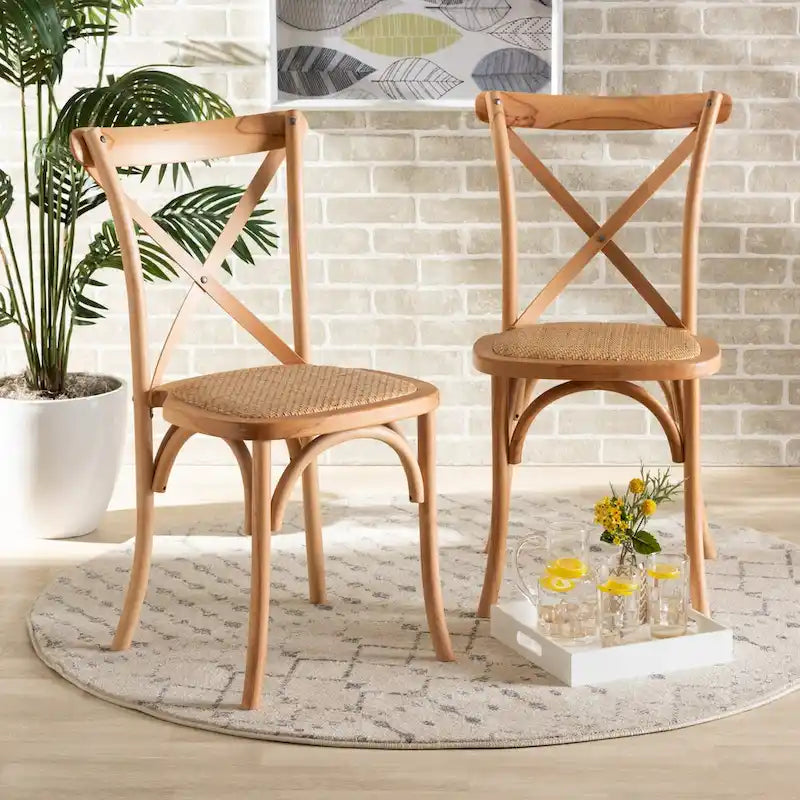 Lot de 2 chaises de salle à manger en rotin tressé « Tartan Mid-Century » – Marron naturel