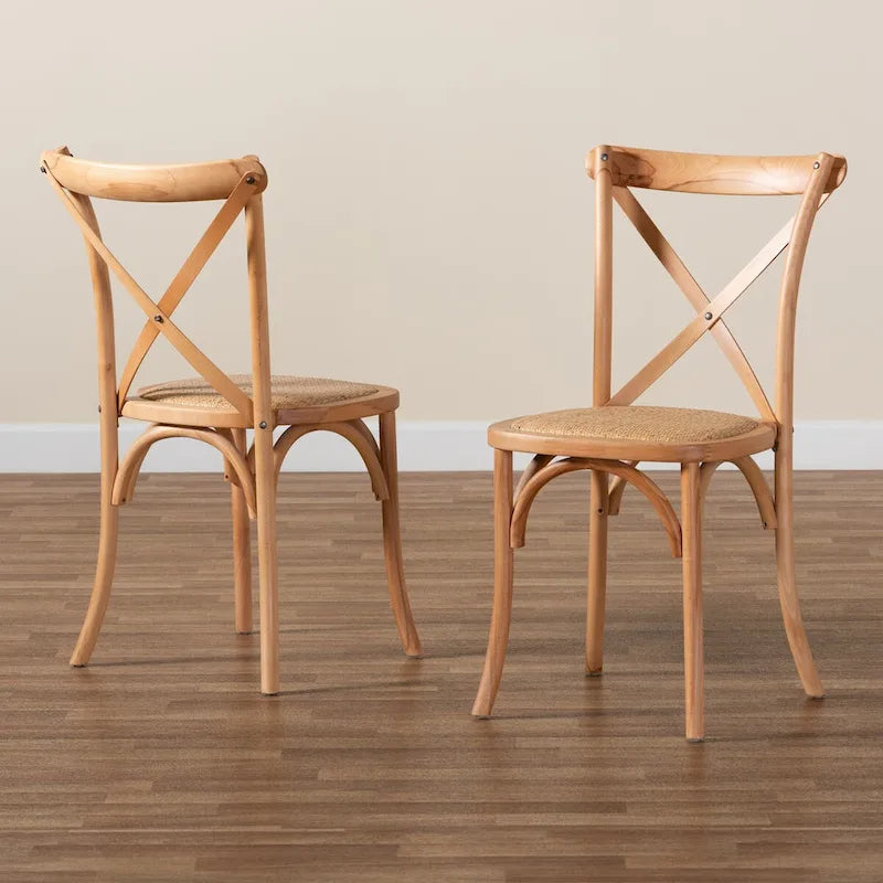 Lot de 2 chaises de salle à manger en rotin tressé « Tartan Mid-Century » – Marron naturel
