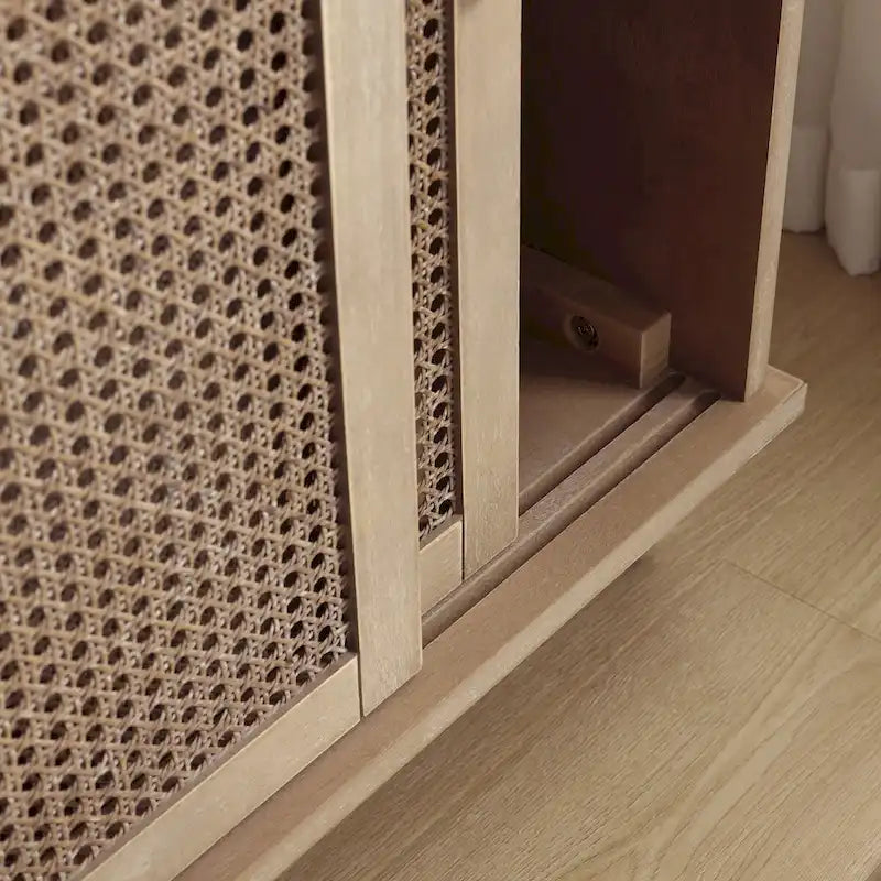 Art Leon Akcentowa Naturalna Komoda Kredens z Rattanową Plecionką (Zestaw 2 szt.)