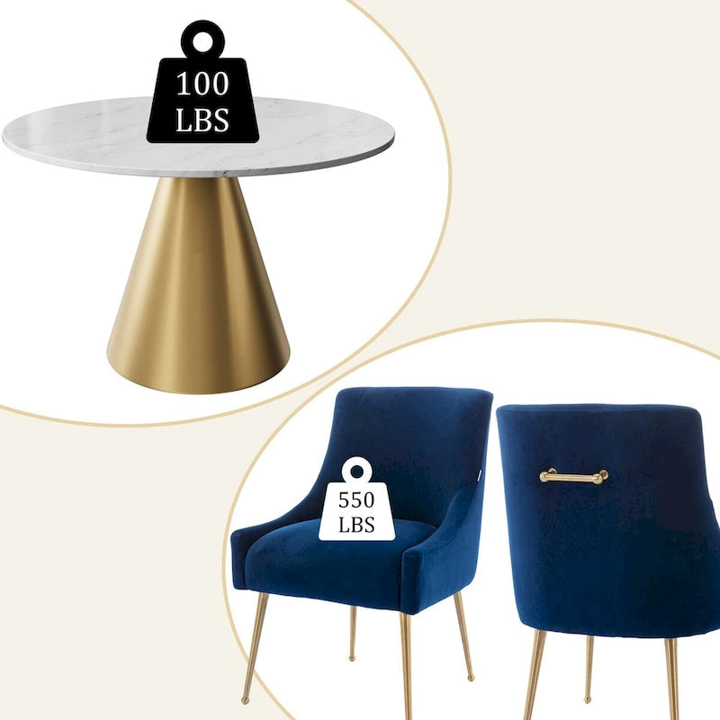 Zestaw obiadowy: stół z marmurowym blatem i aksamitne krzesła, 48"