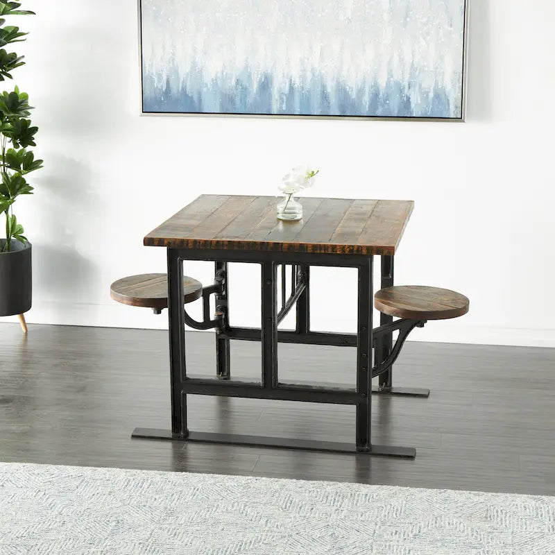 Stół obiadowy z drewna tekowego z dołączonymi siedzeniami - Brązowy - Roche River Decor