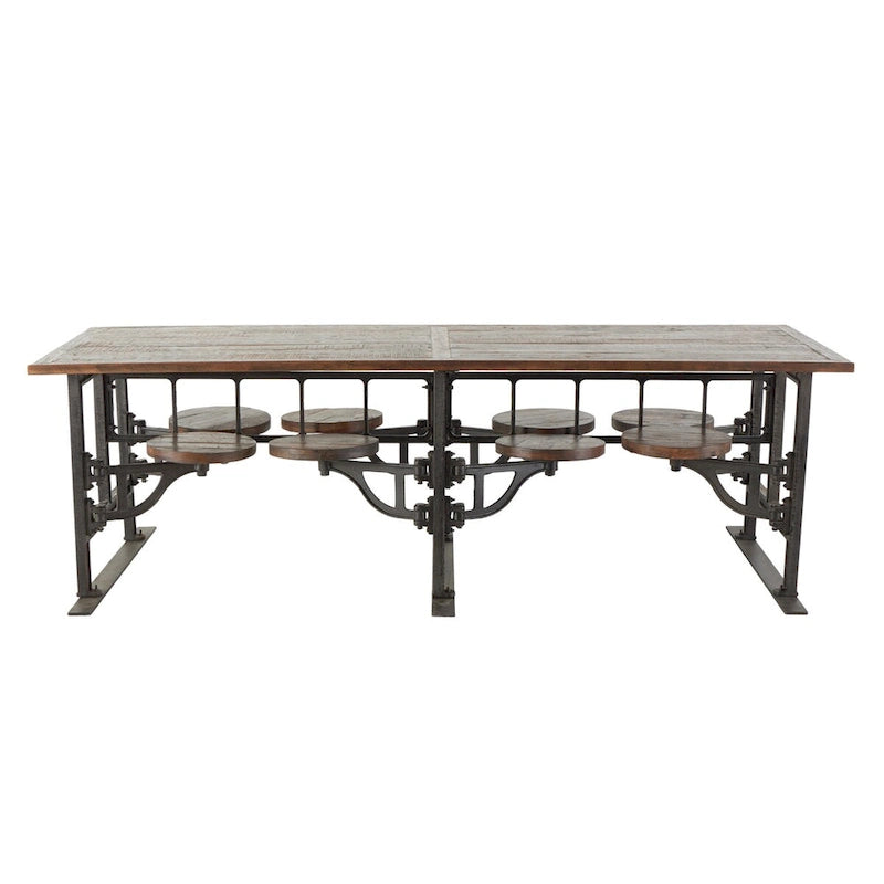 Stół obiadowy z drewna tekowego z dołączonymi siedzeniami - Brązowy - Roche River Decor