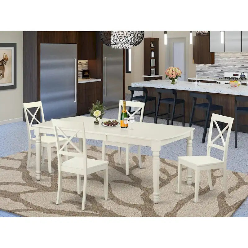East West Furniture 5 Piece Dining Table Set- a Rectangle Kitchen Table and 4 Kitchen Dining Chairs, Linen White