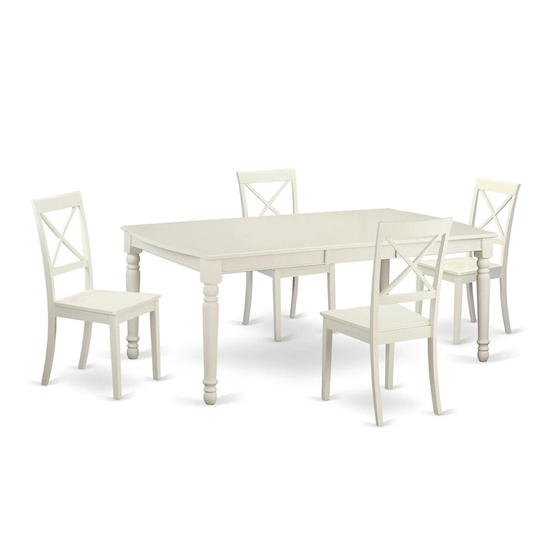 East West Furniture 5-częściowy zestaw stołowy do jadalni – prostokątny stół kuchenny i 4 krzesła kuchenne, biały len