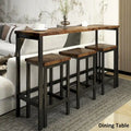 Counter Height Extra Long Dining Table Set with 3 Stools Pub Kitchen Set Side Table with Footrest