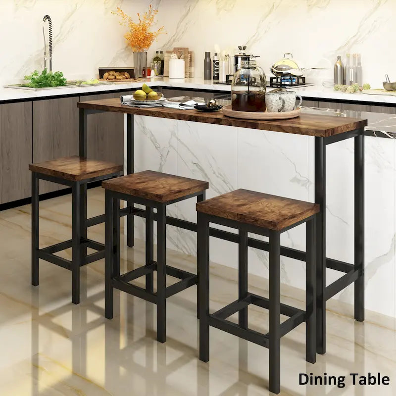 Ensemble Table de bar/comptoir extra longue avec 3 tabourets, Ensemble de cuisine de pub, Table d'appoint avec repose-pieds
