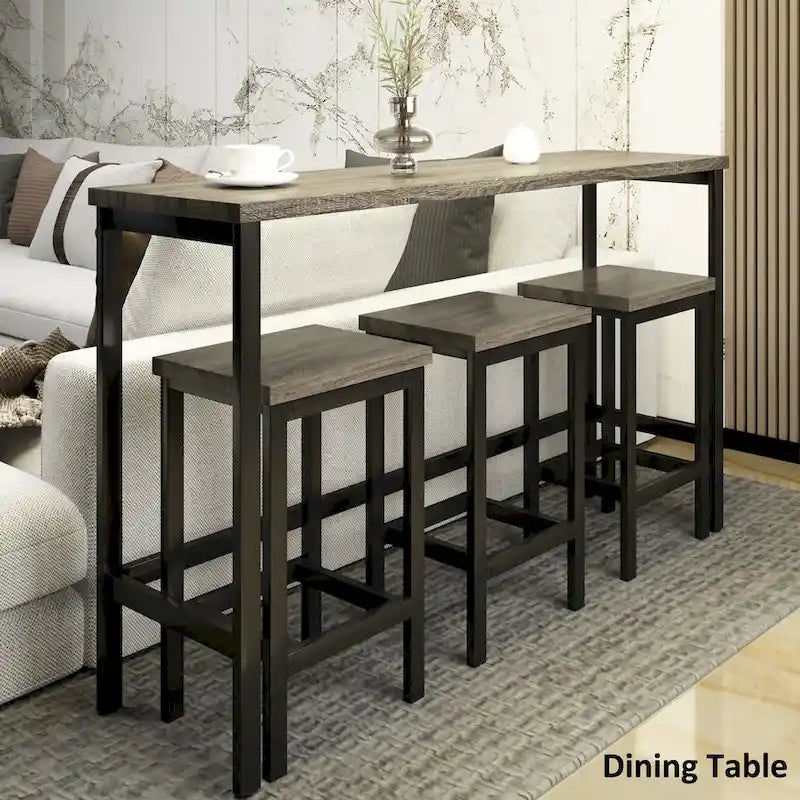 Ensemble Table de bar/comptoir extra longue avec 3 tabourets, Ensemble de cuisine de pub, Table d'appoint avec repose-pieds