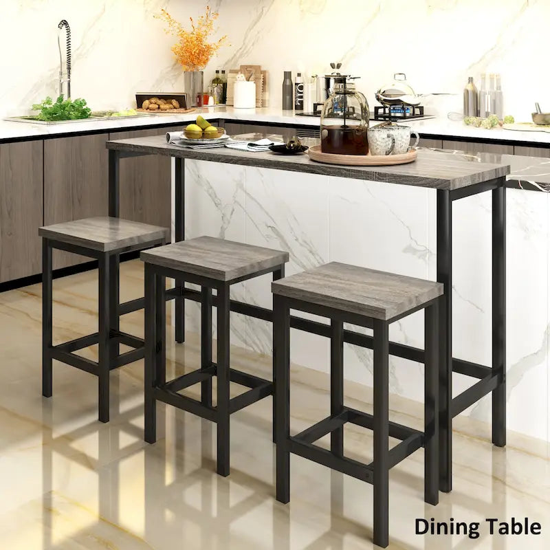Ensemble Table de bar/comptoir extra longue avec 3 tabourets, Ensemble de cuisine de pub, Table d'appoint avec repose-pieds